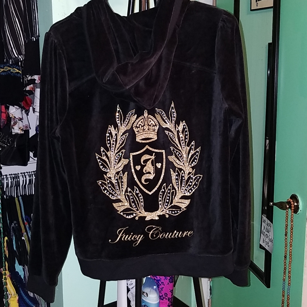 Juicy Couture black velour zip up hoodie